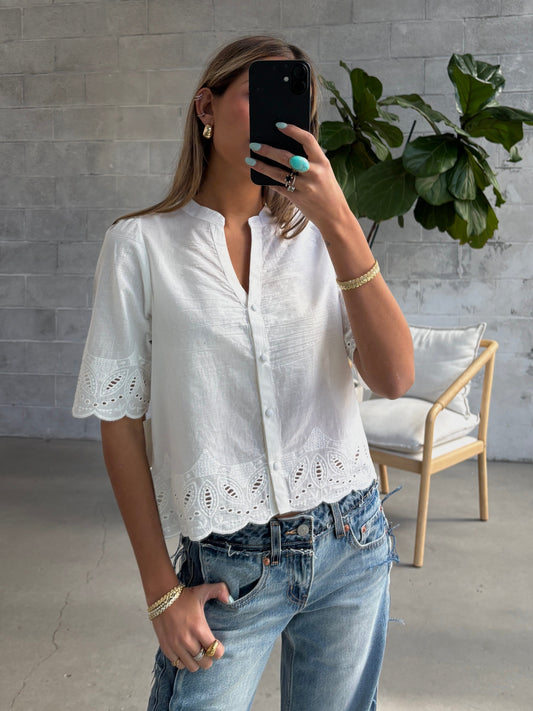 ROOM 34 Eyelet Trim Blouse