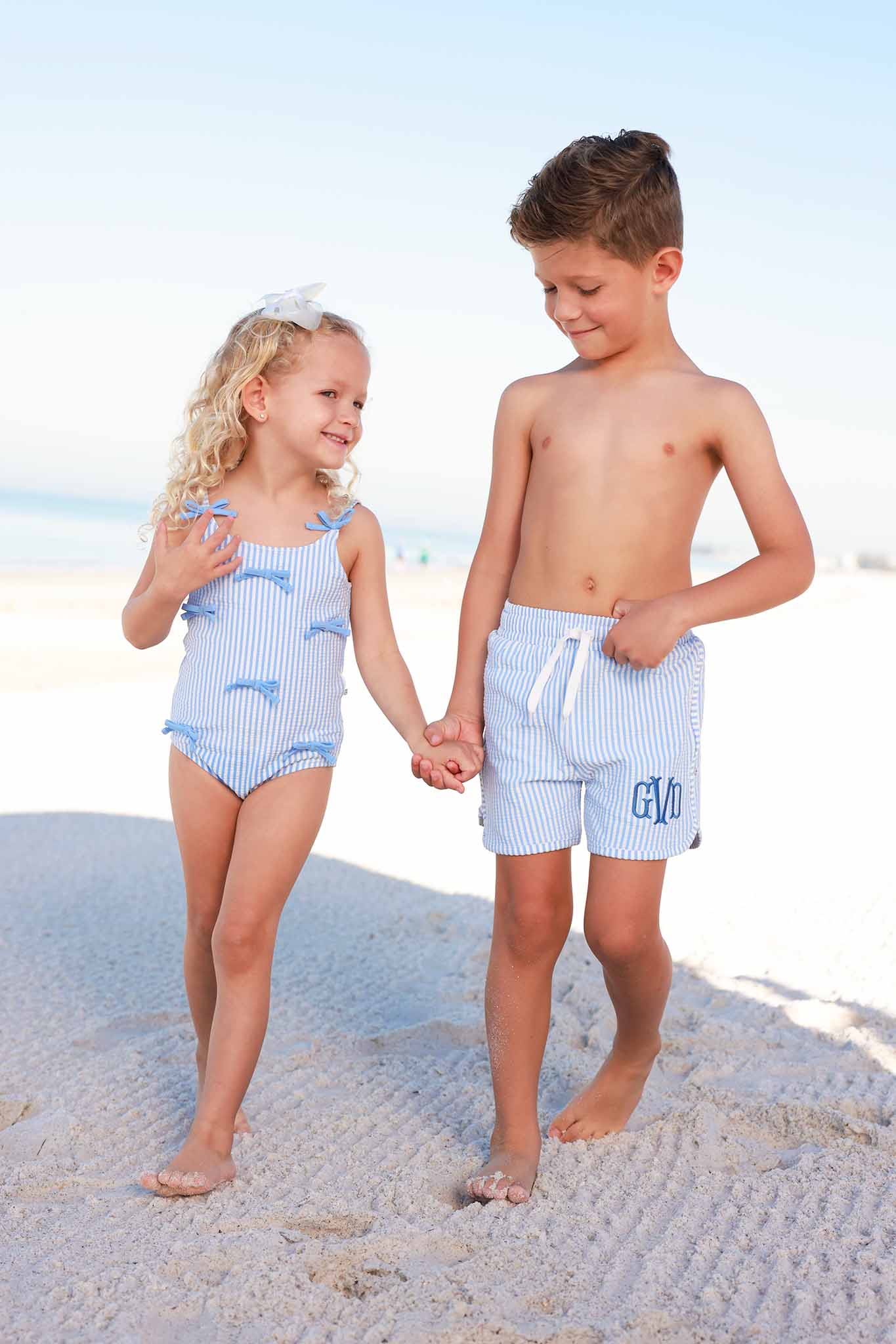 Boy's Swim Trunks | Seersucker Blue