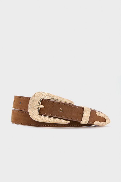 Brown Suede and Gold Phoenix Belt