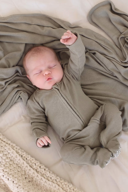Eucalyptus Bamboo Waffle Zipper Footie