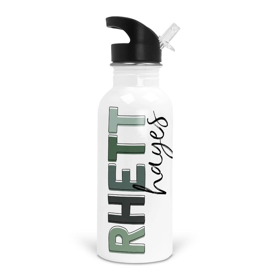 Gradient Greens Color Block Personalized Kids Water Bottle