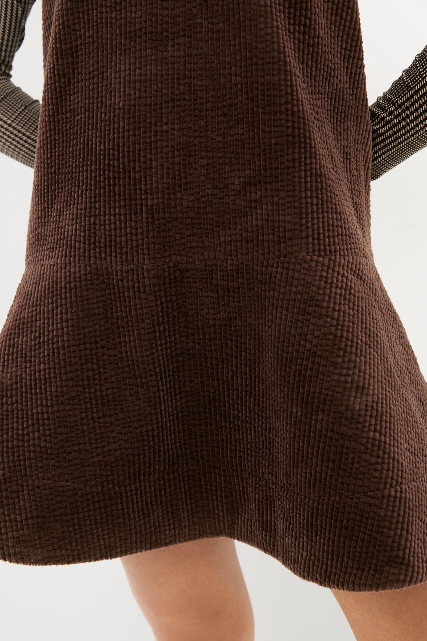 Chicory Coffee Seersucker Corduroy V-Neck Mini Dress
