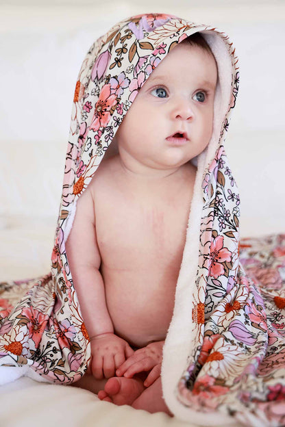 Embroidered Bamboo Hooded Towel | Purple Floral