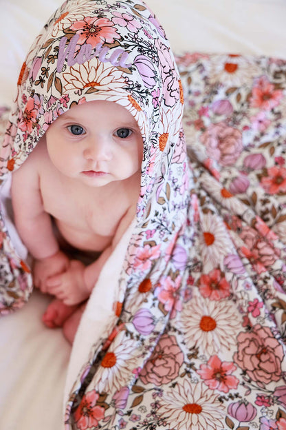 Embroidered Bamboo Hooded Towel | Purple Floral