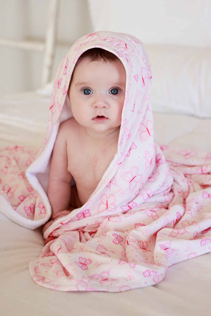 Embroidered Bamboo Hooded Towel | Blooming Butterflies