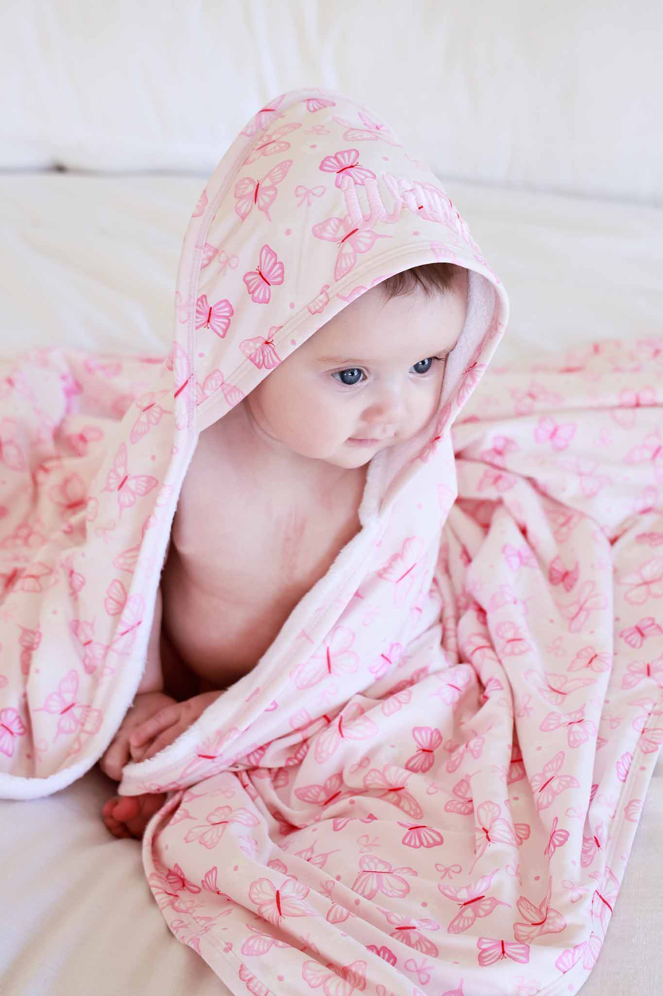 Embroidered Bamboo Hooded Towel | Blooming Butterflies
