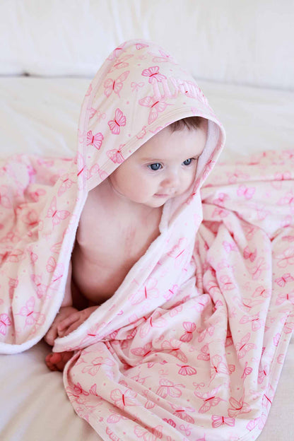 Embroidered Bamboo Hooded Towel | Blooming Butterflies