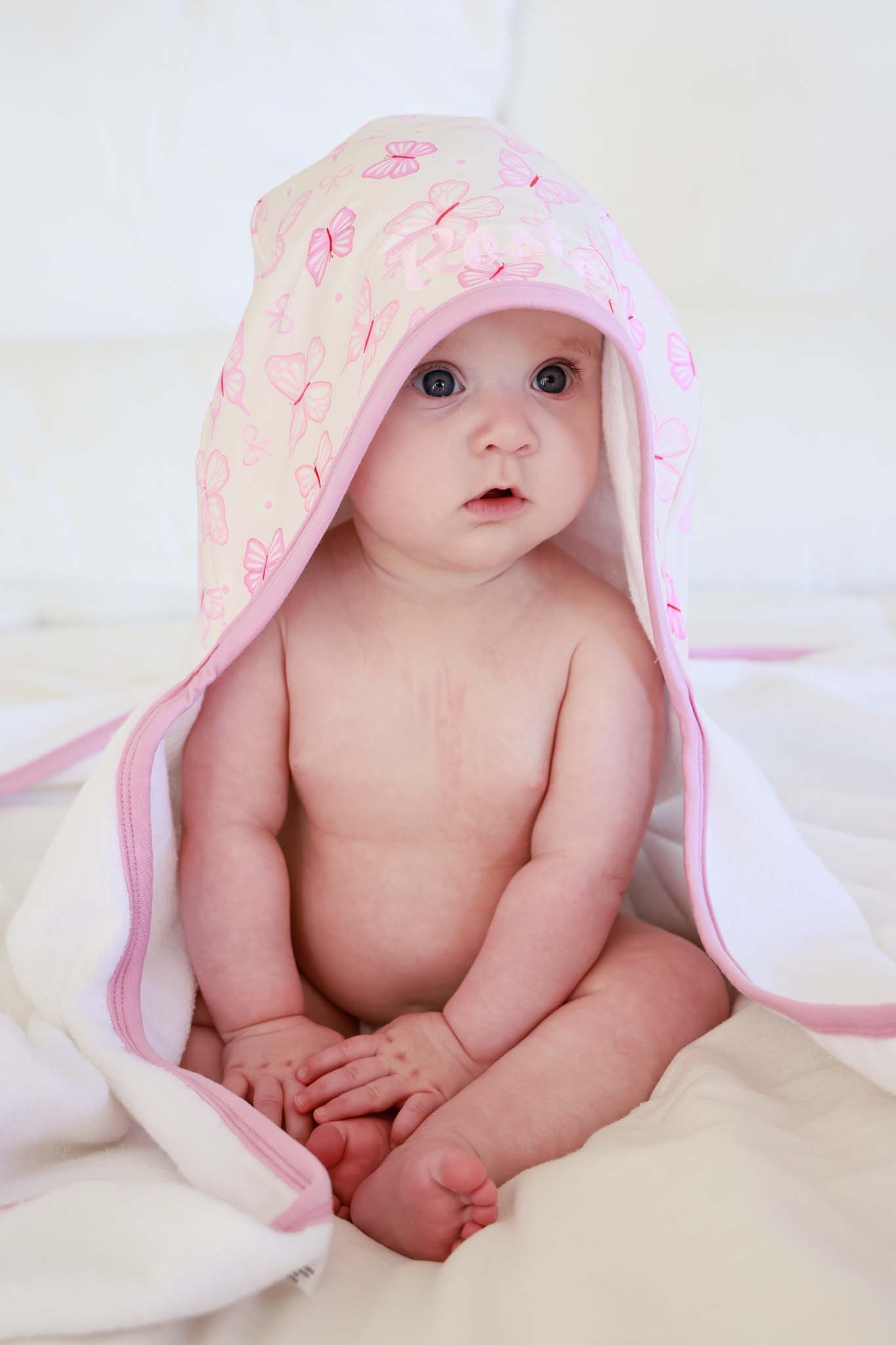 Embroidered Bamboo Hooded Towel | Blooming Butterflies