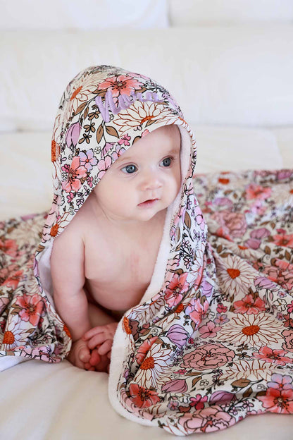 Embroidered Bamboo Hooded Towel | Purple Floral