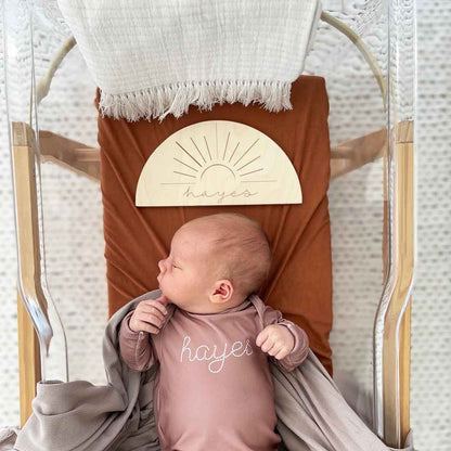 Personalized Half Moon Wood Announcement | Sun