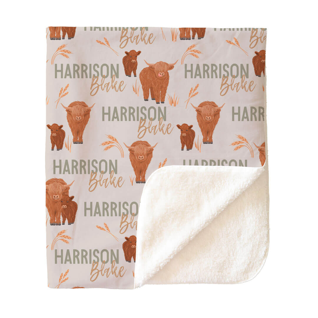 Happy Highland Cows Personalized Kids Blanket