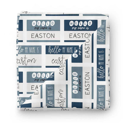 Hello My Name Is Personalized Swaddle Blanket BLUES