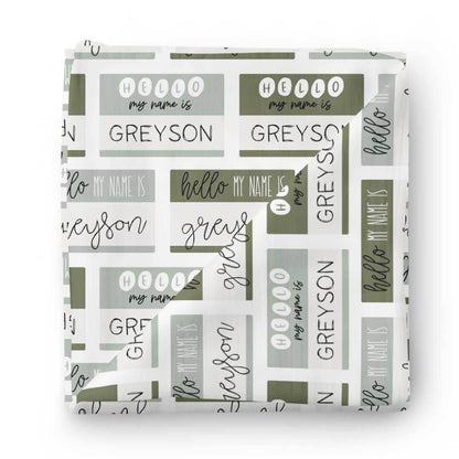 Hello My Name Is Personalized Swaddle Blanket GREENS