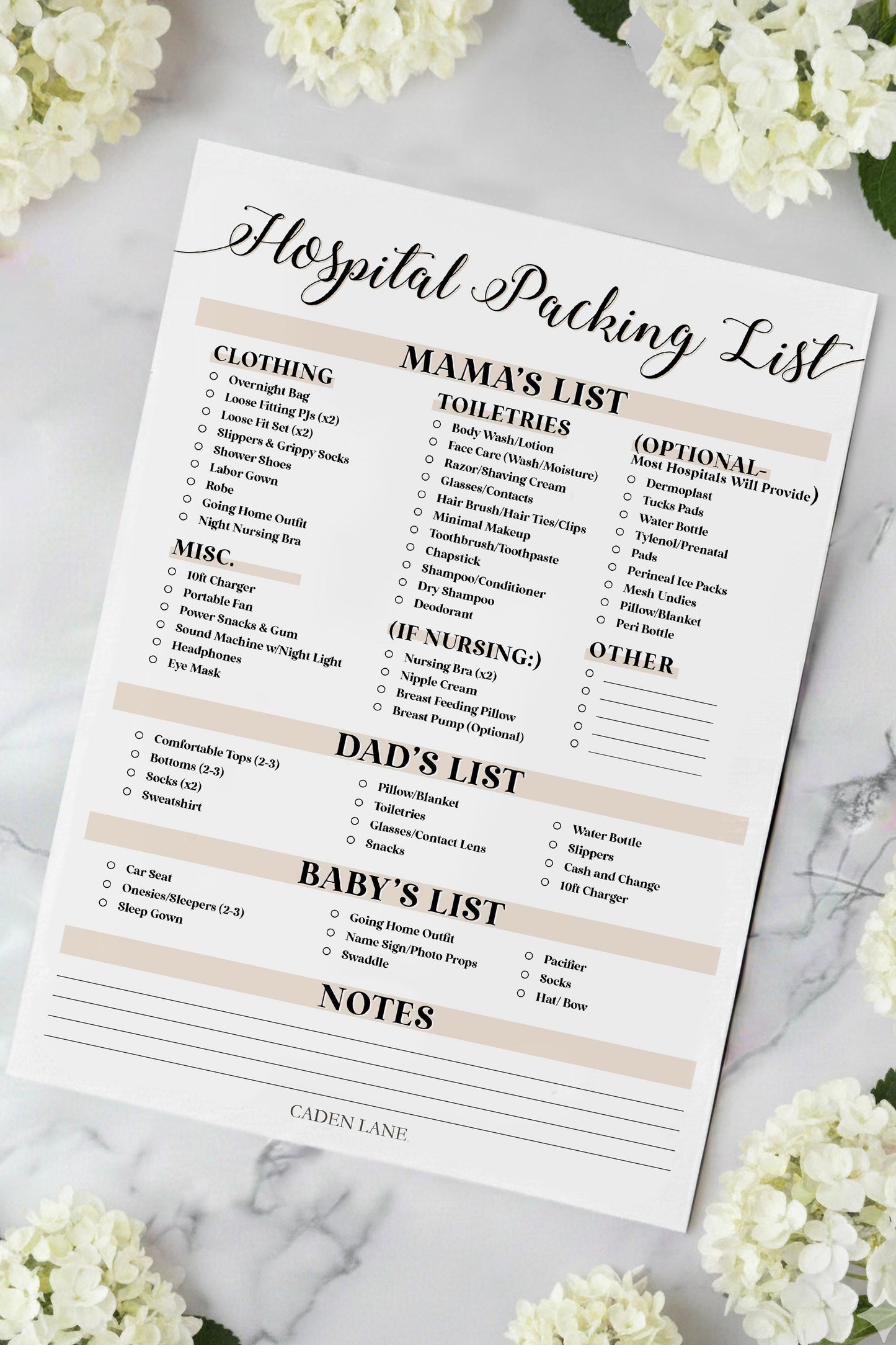 Hospital Bag Checklist - Free Digital Download