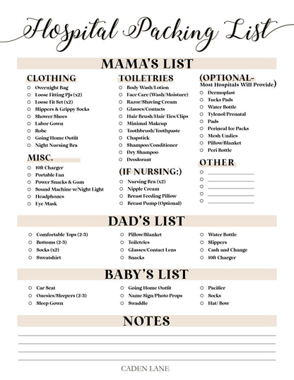 Hospital Bag Checklist - Free Digital Download