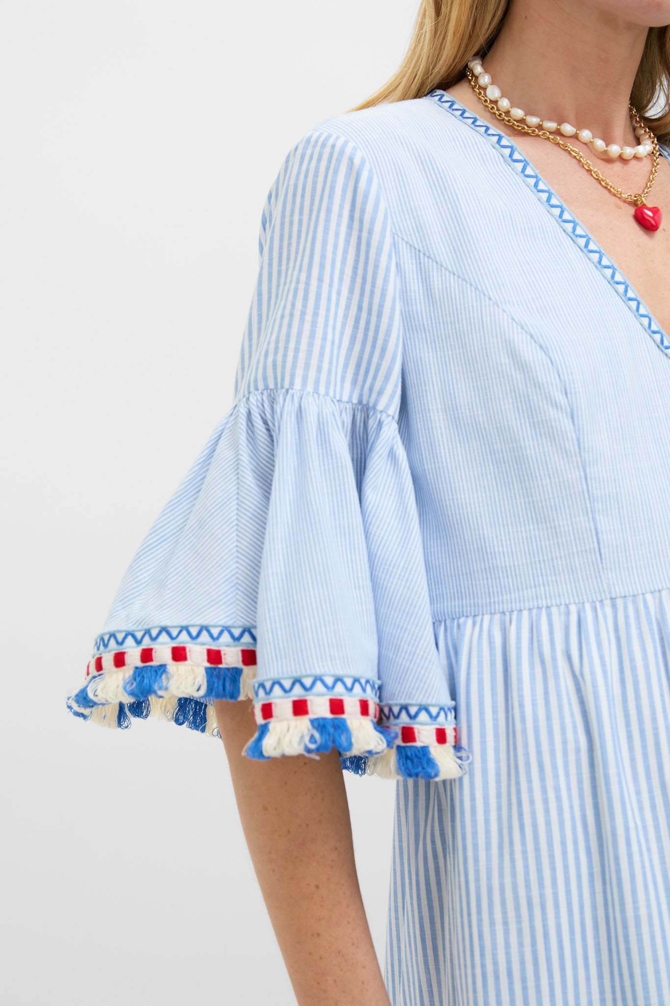 Chambray Stripe Fringe Ginger Dress