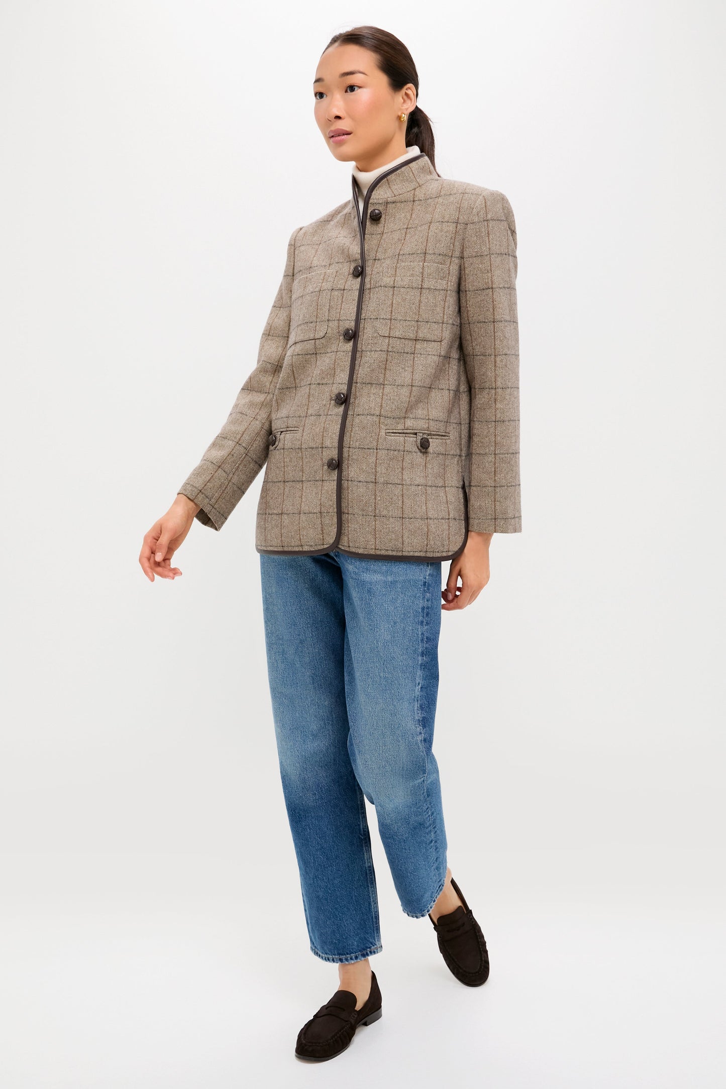 Brown Check Plaid Wool Dalton Jacket
