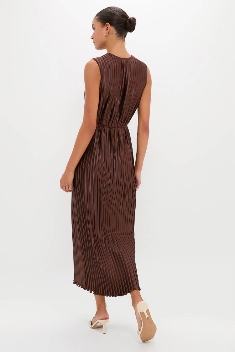 Brown Pleated Chloe Maxi Dress