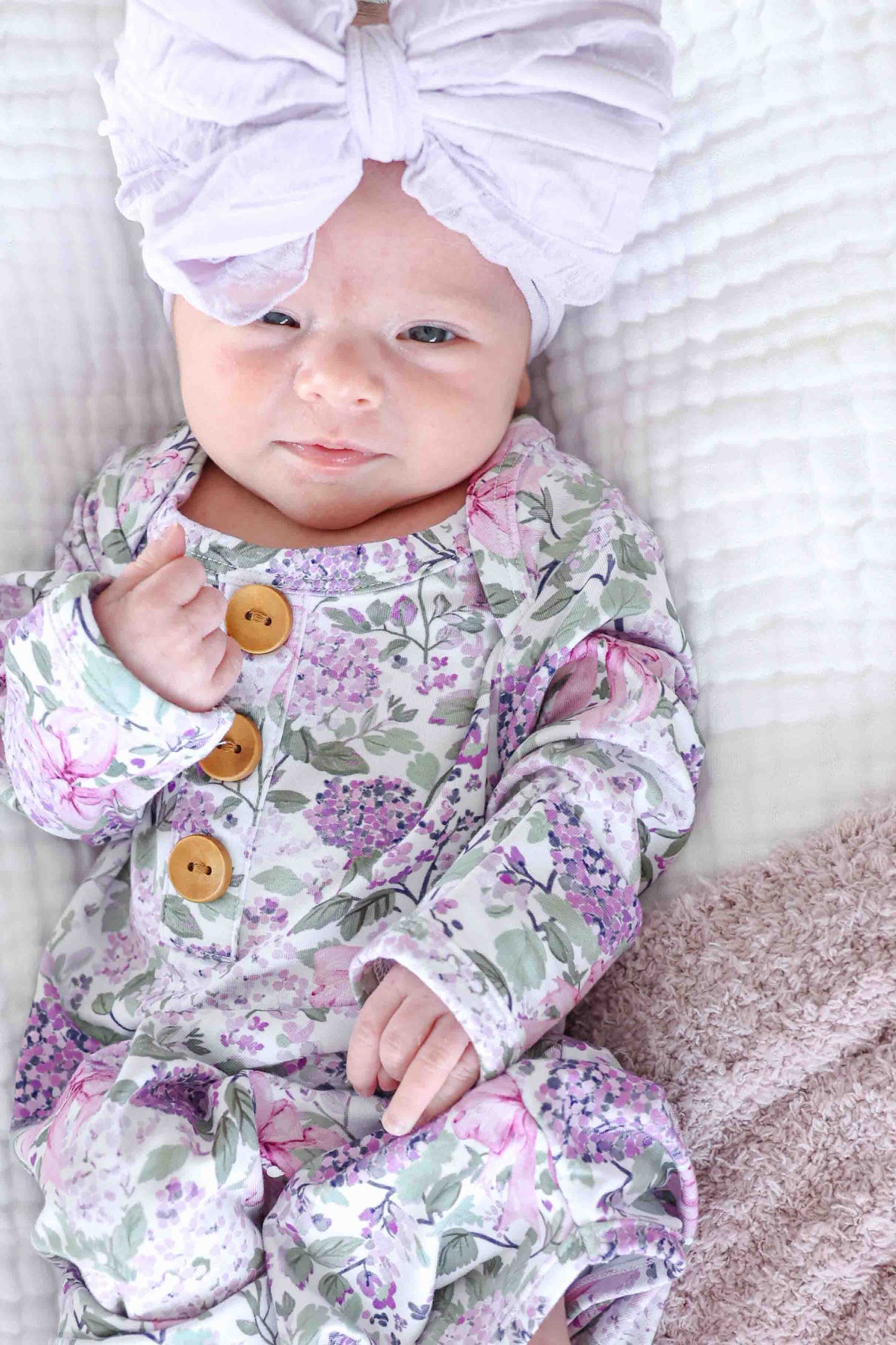 Newborn Baby Knot Gown & Hat Set | Lavender Lullaby