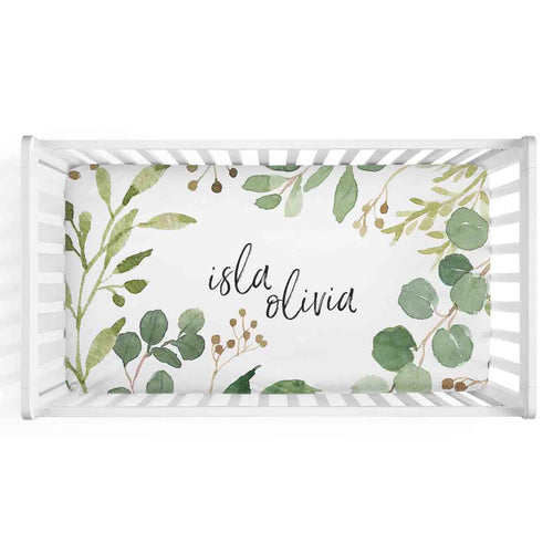 Leafy Greenery Personalized Crib Sheet