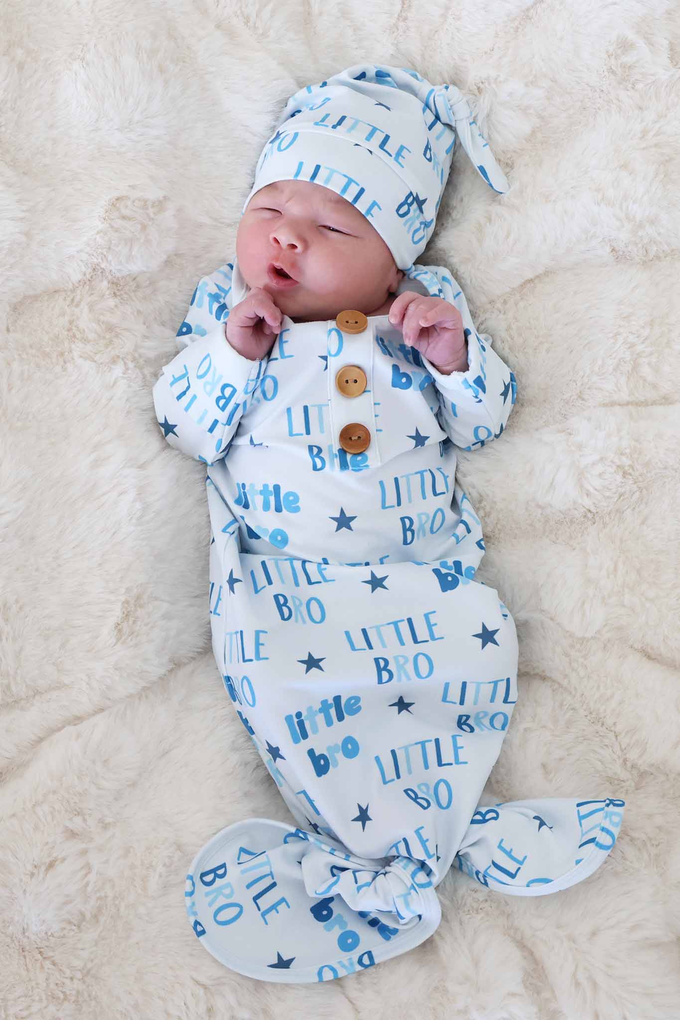 Newborn Baby Knot Gown & Hat Set | Little Bro