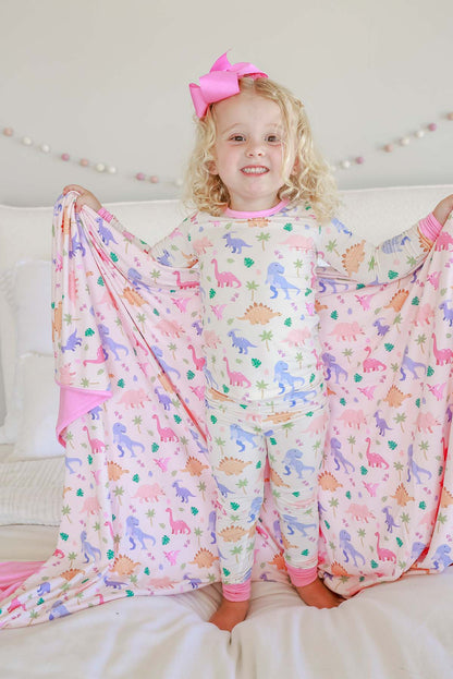 Double Sided Bamboo Blanket | Little Fossil Pink