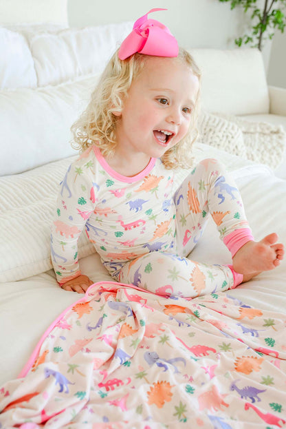 Double Sided Bamboo Blanket | Little Fossil Pink