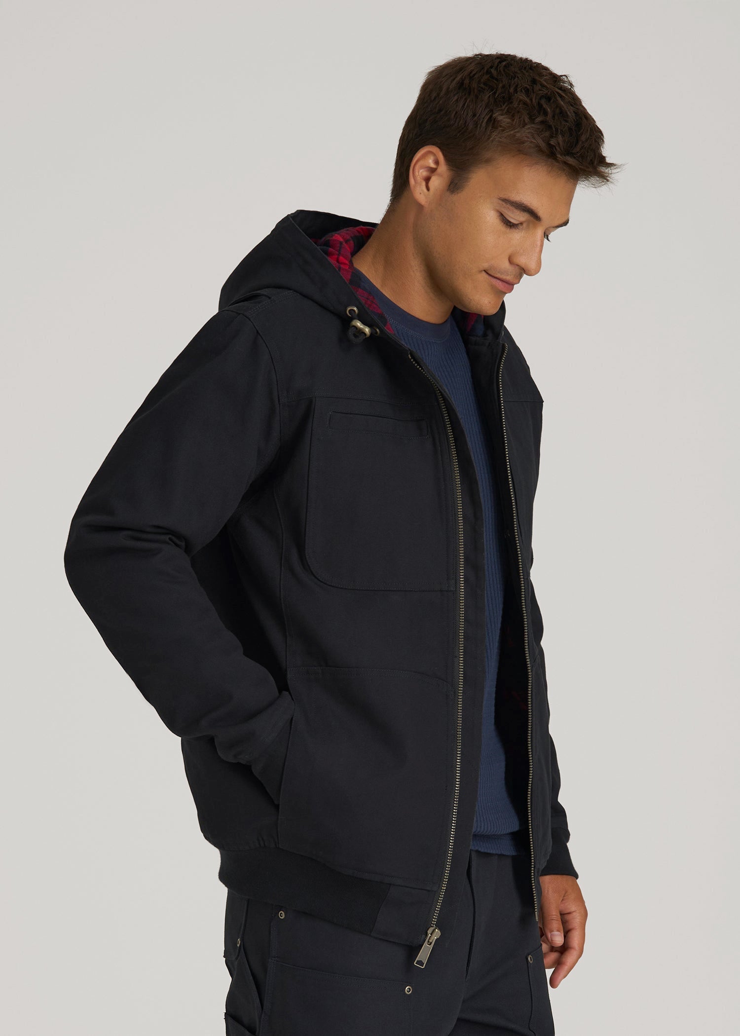 LJ&S Flannel-Lined Canvas Work Jacket for Tall Men in Black
