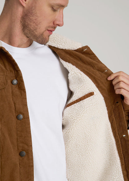 LJ&S Sherpa Corduroy Trucker Jacket for Tall Men in Tan Brown