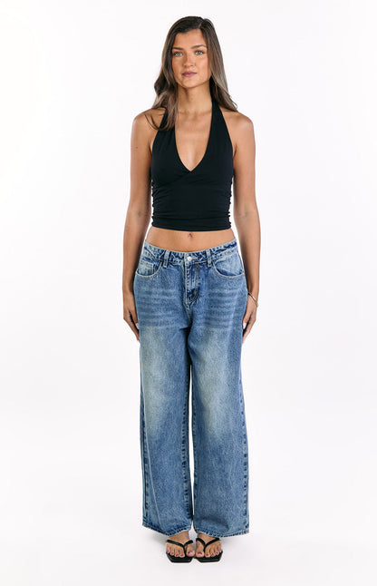 Lovers Lane Mid Wash Denim Heart Pocket Slouchy Jeans - PRE ORDER