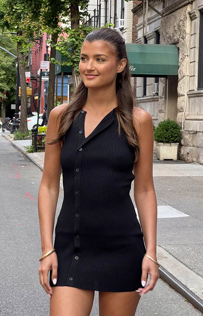 Lumi Black Button Up Mini Dress