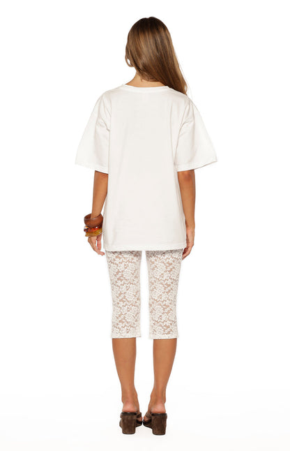Lydia White Lace Mid Rise Capri Pants - PRE ORDER