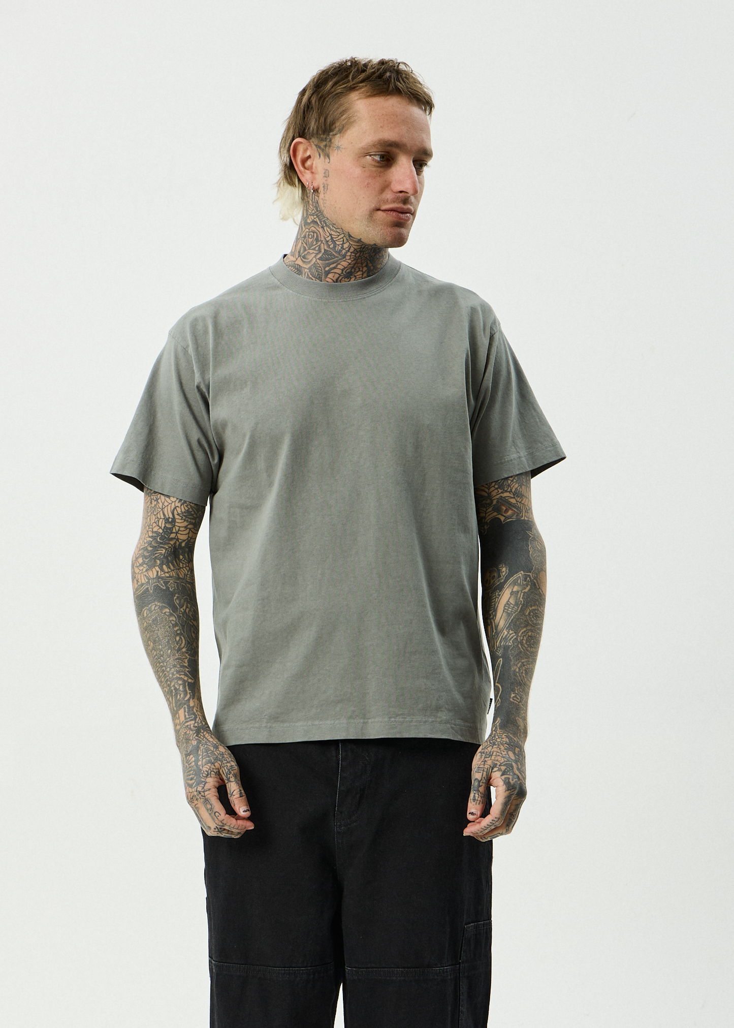 AFENDS Mens Genesis - Heavyweight Boxy Tee - Washed Sycamore