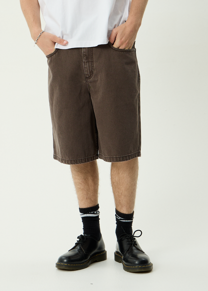 AFENDS Mens Lil C - Denim Baggy Short 22" - Washed Coffee