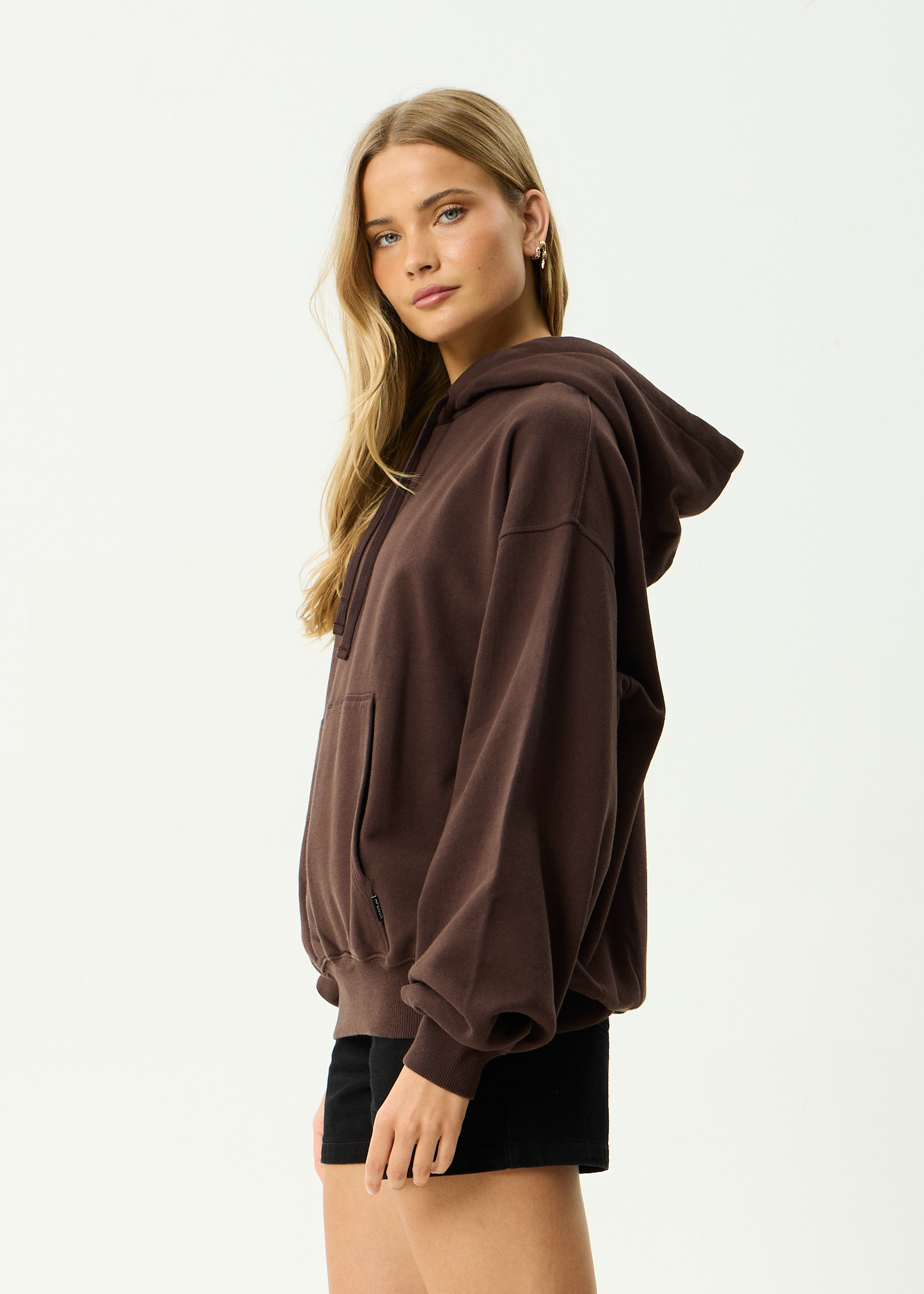 AFENDS Mens Genesis - Boxy Pull On Hood - Washed Coffee