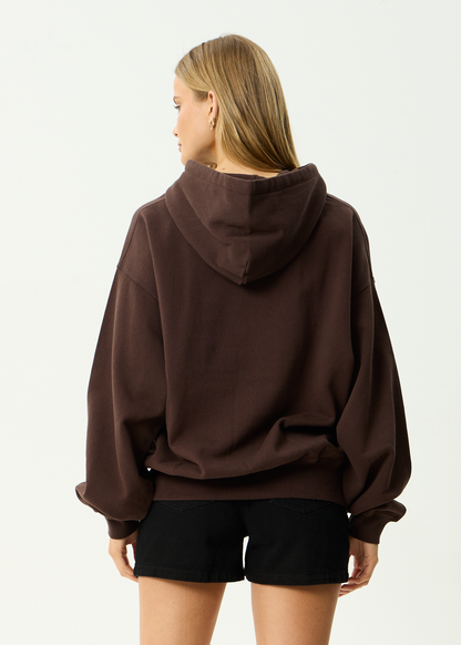 AFENDS Mens Genesis - Boxy Pull On Hood - Washed Coffee
