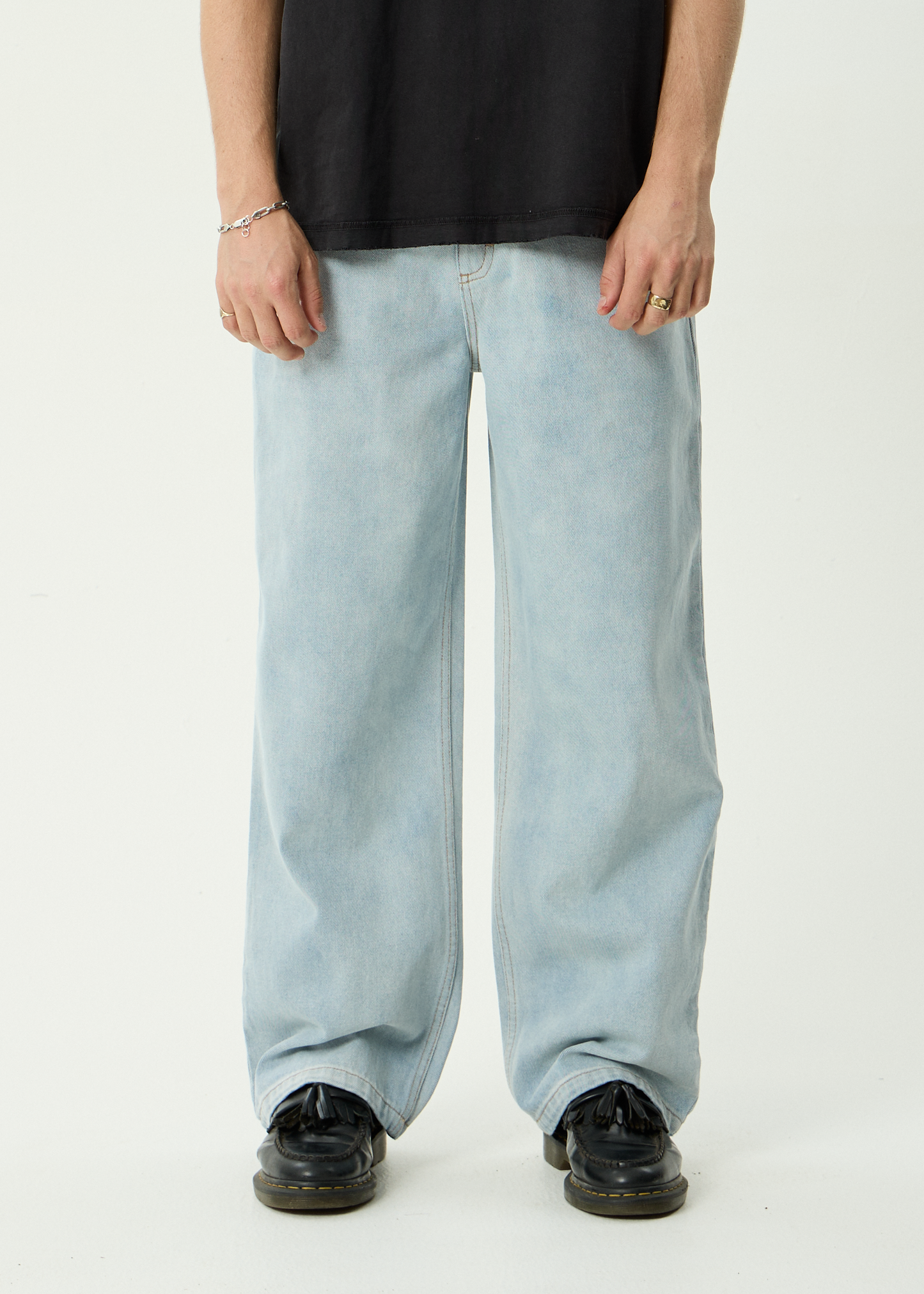 AFENDS Mens Pablo - Denim Baggy Jean - Stone Blue