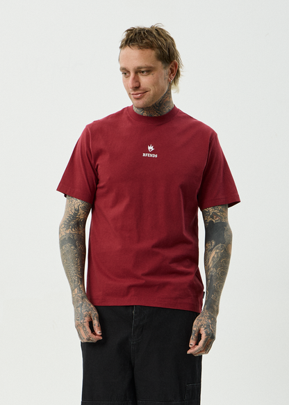 AFENDS Mens Burnin - Retro Tee - Washed Burgundy