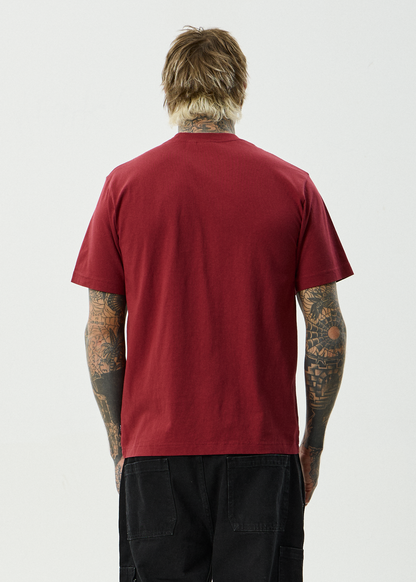AFENDS Mens Burnin - Retro Tee - Washed Burgundy