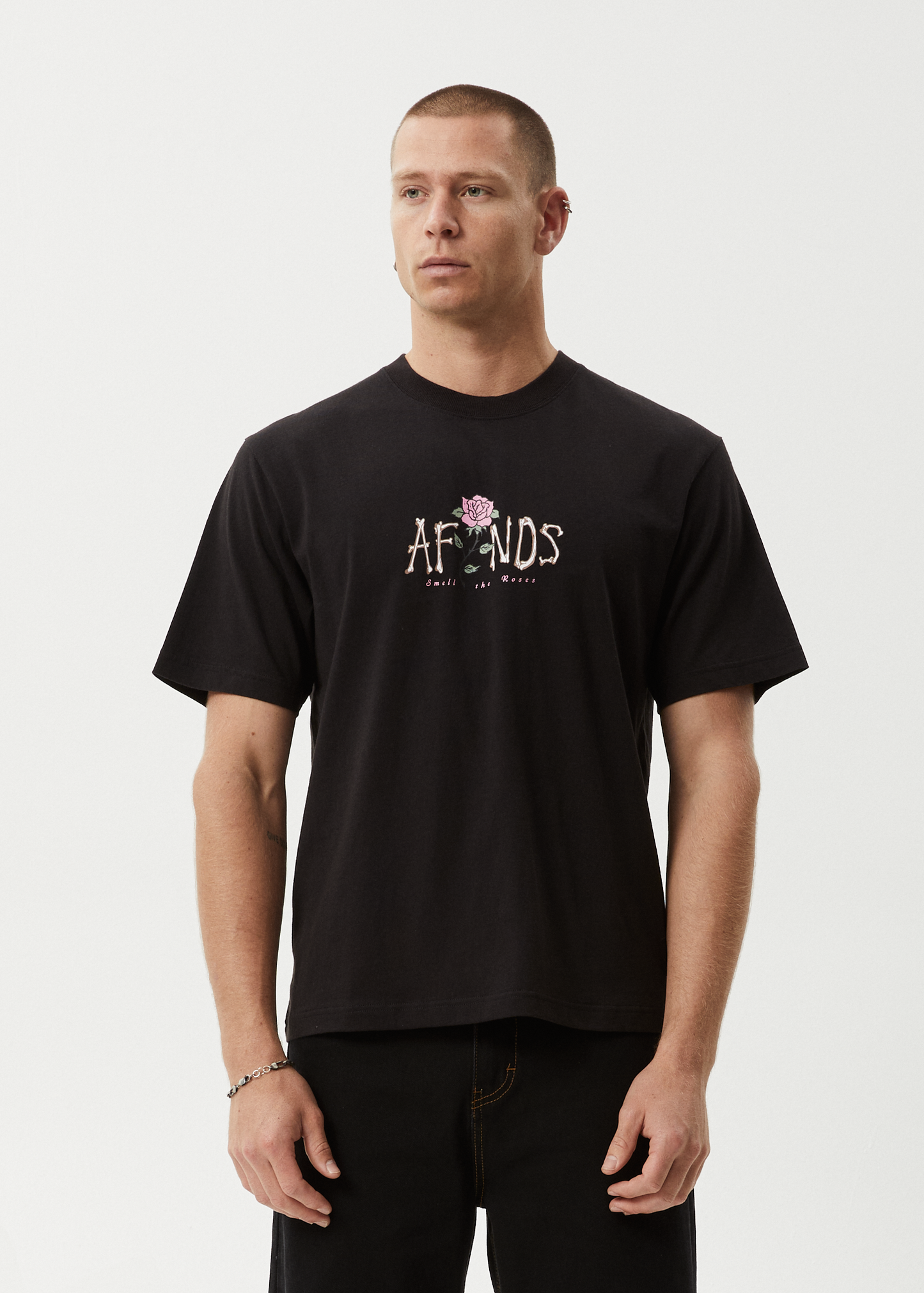AFENDS Mens Smell The Roses - Retro Tee - Black