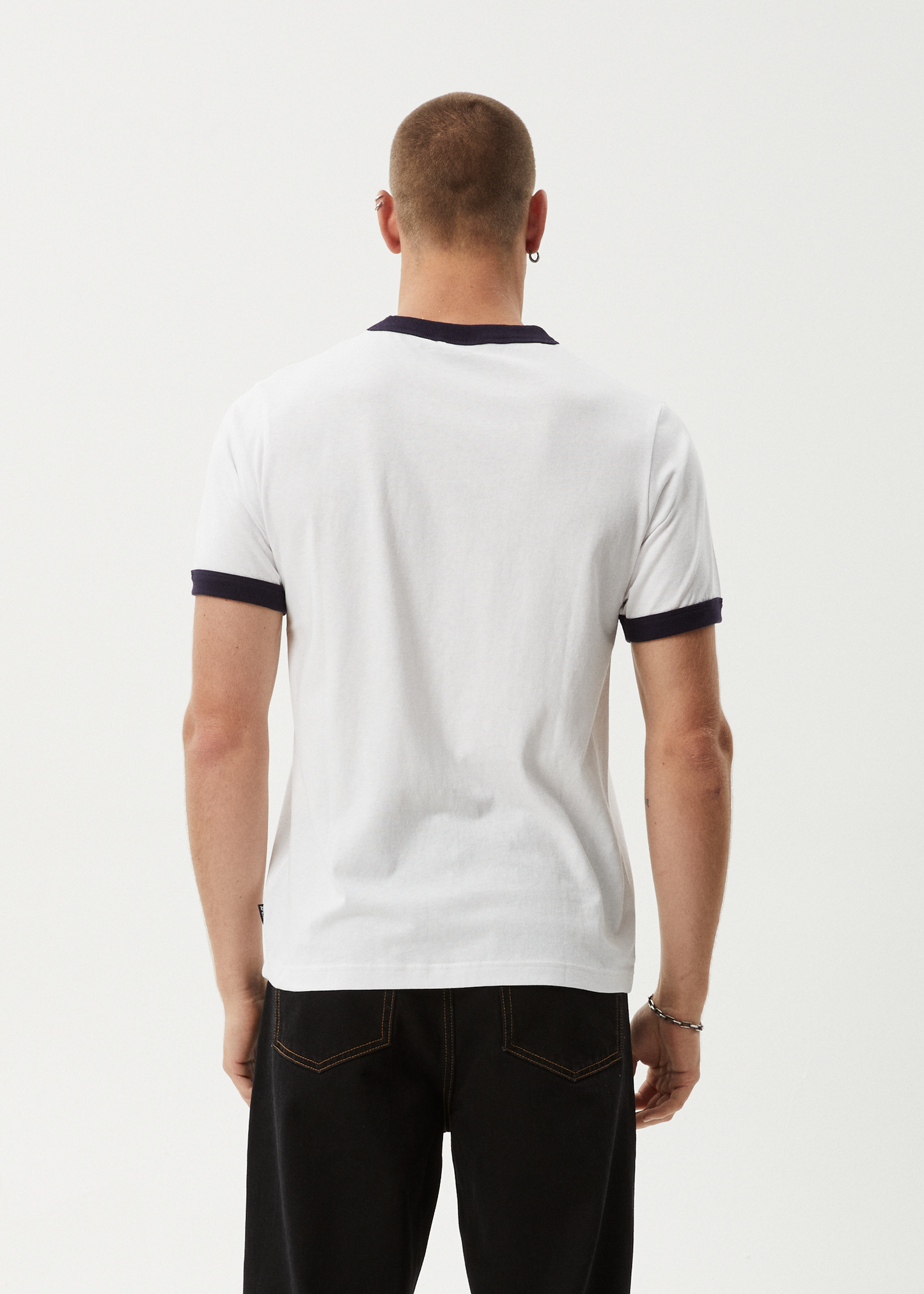 AFENDS Mens All Eyez - Ringer Tee - White / Deep Sea