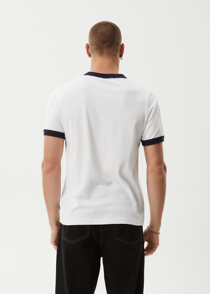 AFENDS Mens All Eyez - Ringer Tee - White / Deep Sea