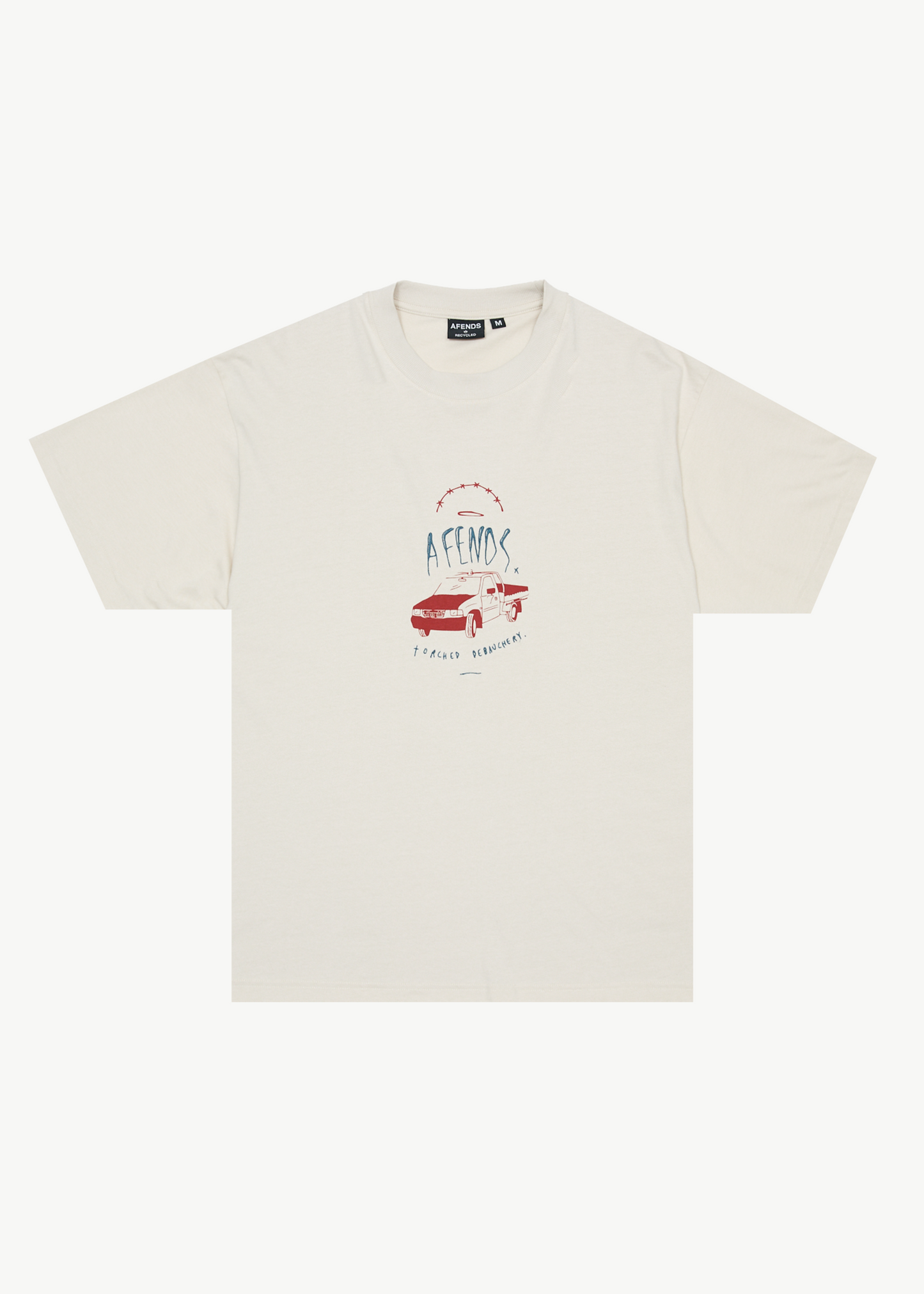 AFENDS Mens Trayback - Boxy Tee - Moonbeam