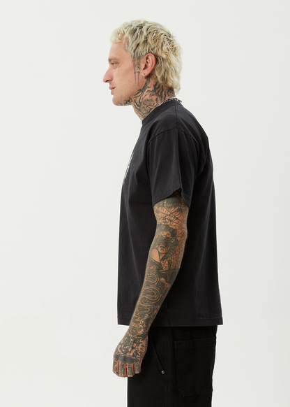 AFENDS Mens Heavy Petal - Heavyweight Boxy Tee - Stone Black