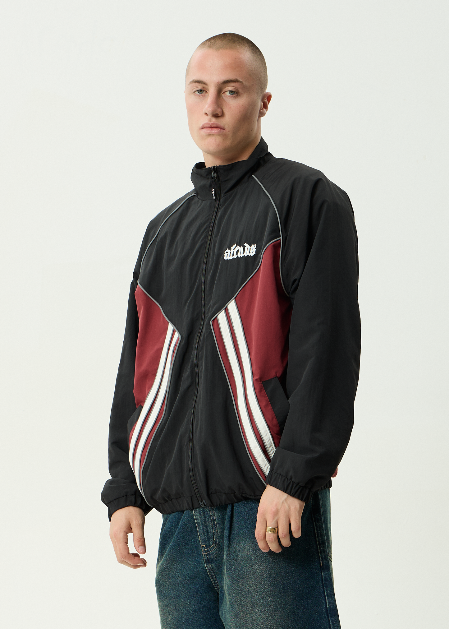AFENDS Mens Sporting - Sports Spray Jacket - Burgundy
