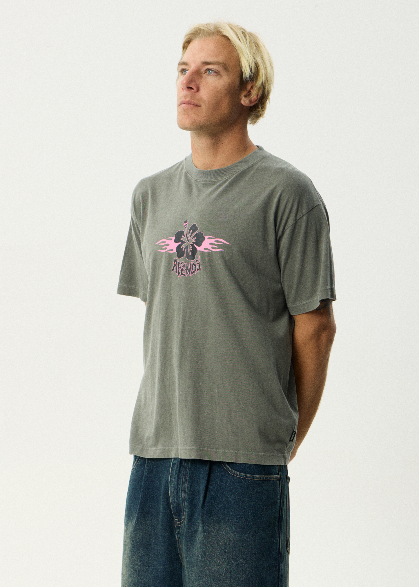 AFENDS Mens Wiped Out - Boxy Tee - Washed Sycamore