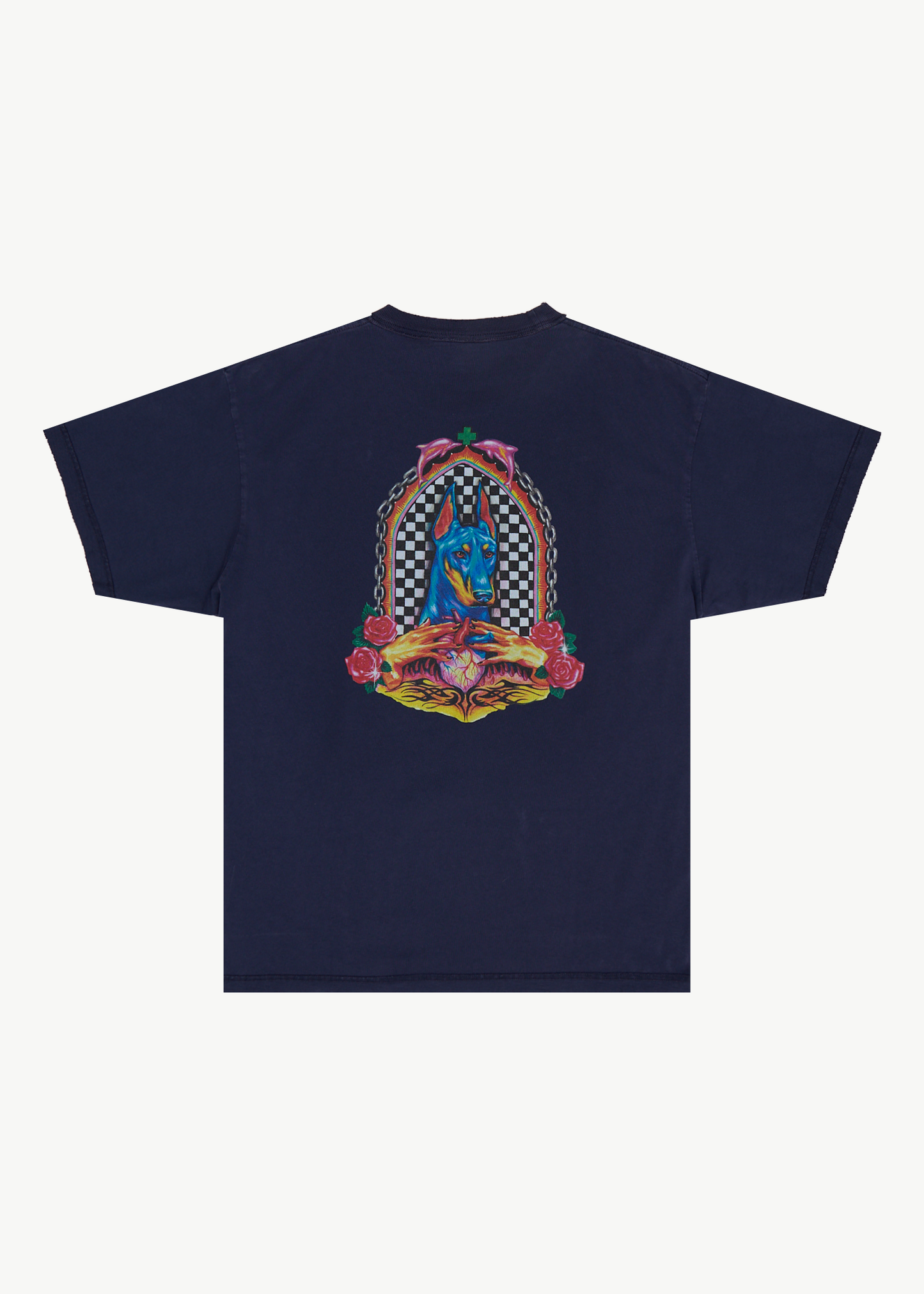 AFENDS Mens Shrine - Heavyweight Boxy Tee - Washed Deep Sea