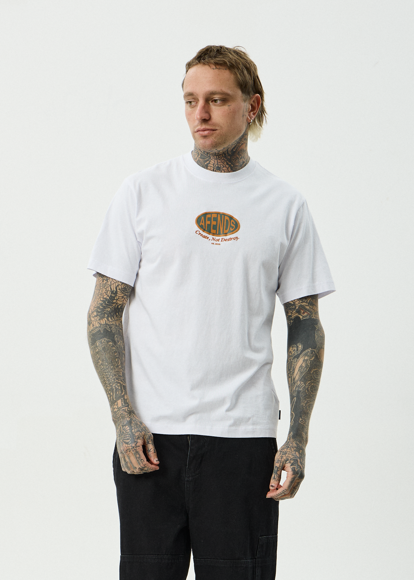 AFENDS Mens Destroyed - Retro Tee - White