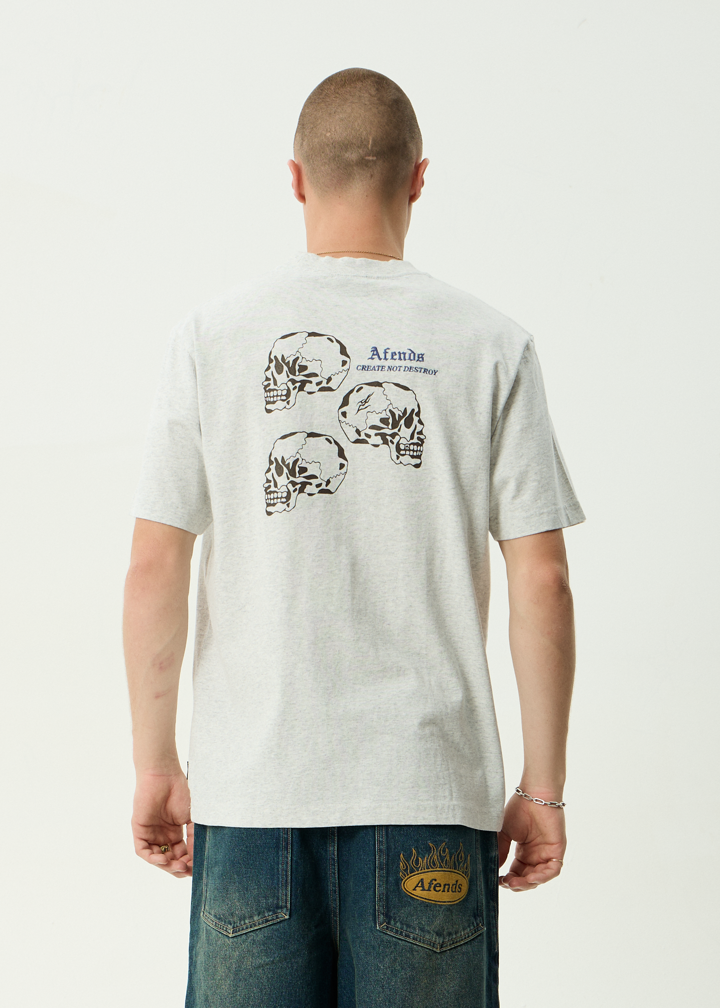 AFENDS Mens Temporal - Heavyweight Retro Tee - Grey Marle
