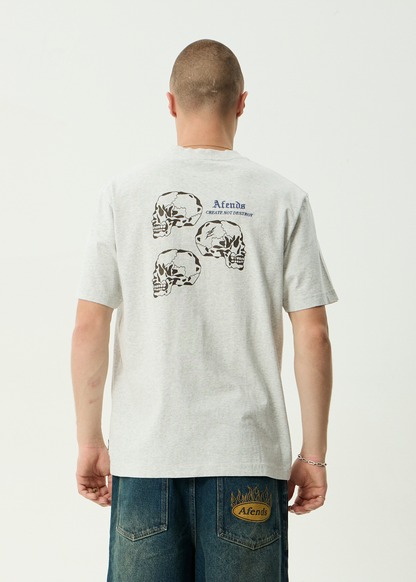 AFENDS Mens Temporal - Heavyweight Retro Tee - Grey Marle